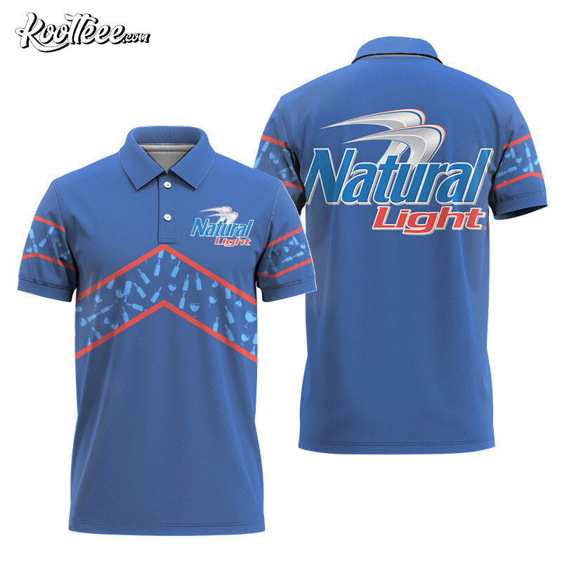 Natural Light Beer Blue Wine Pattern Polo Shirt