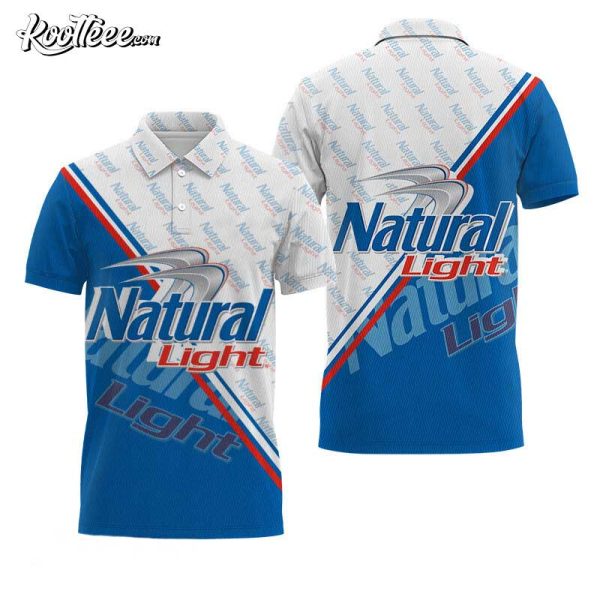 Natural Light Blue and White Diagonal Polo Shirt