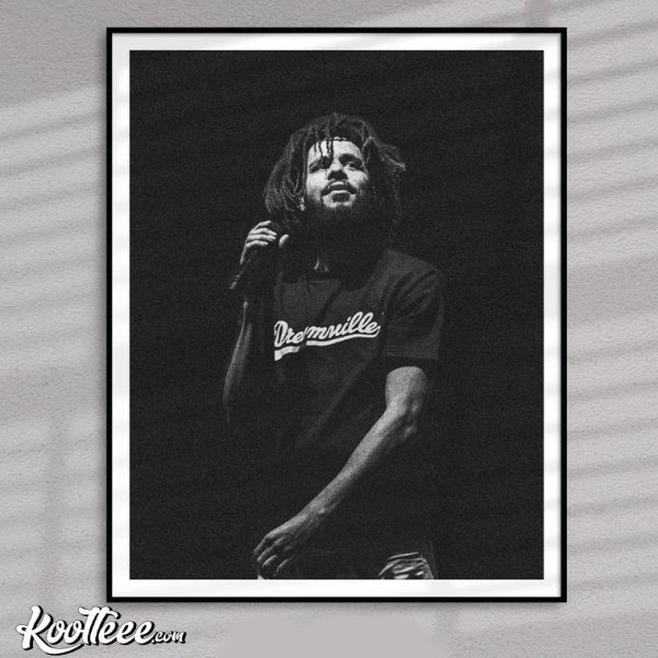 J Cole Dreamville Black and White Poster
