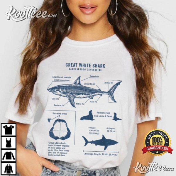 Great White Shark Anatomy Marine Biology Biologist T-Shirt