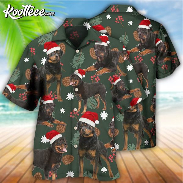 Rottweiler Green Leaf Merry Christmas Hawaiian Shirt