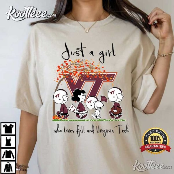 Fall And Virginia Tech Peanuts Snoopy T-Shirt