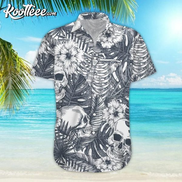 Halloween Skull Tropical Grey Hawaiian Shirt And Shorts