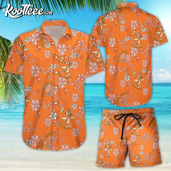 Orange Bird Aloha Floral Hawaiian Shirt And Shorts