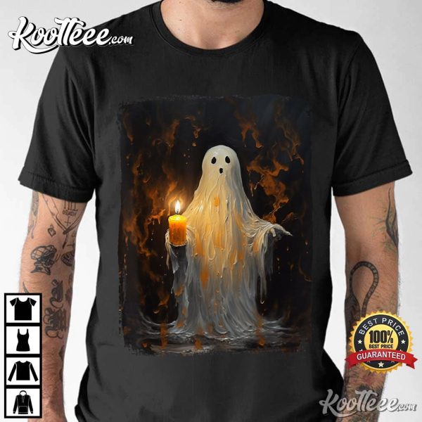 Ghost Holding Candle Halloween Gothic Vintage T-Shirt