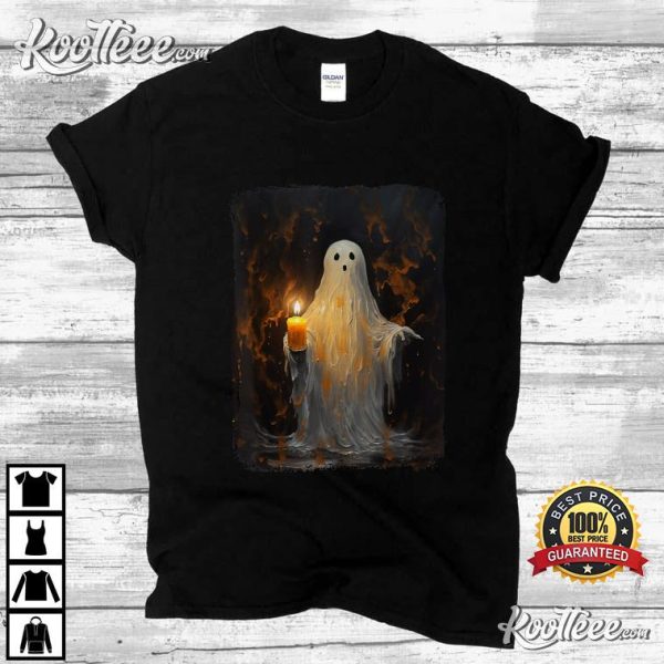 Ghost Holding Candle Halloween Gothic Vintage T-Shirt