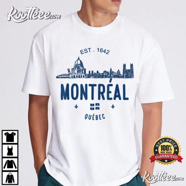 Montreal City Architectural Landmarks Quebec Flag T-Shirt