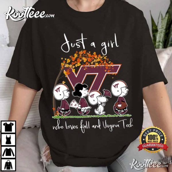 Fall And Virginia Tech Peanuts Snoopy T-Shirt