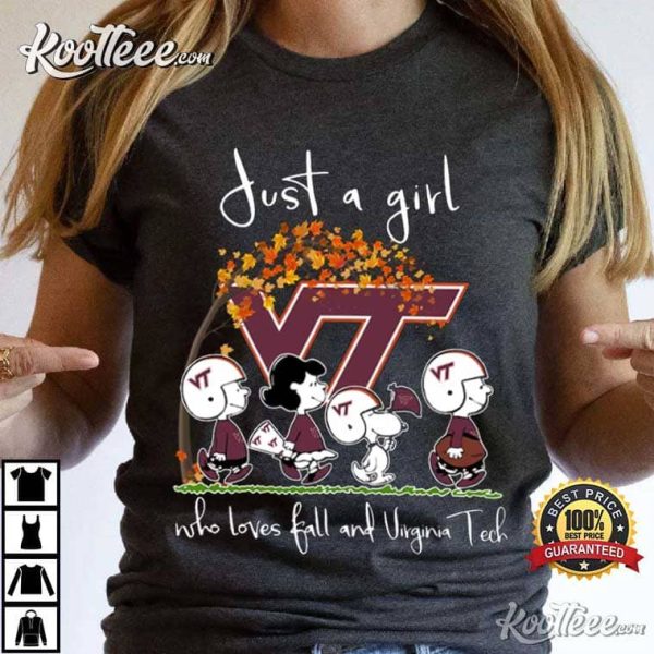 Fall And Virginia Tech Peanuts Snoopy T-Shirt