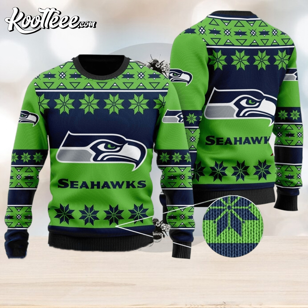 Seattle Seahawks Christmas Bal Snowflake Pattern Winter Ugly Christmas  Sweater