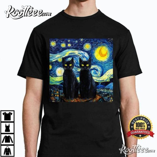 Black Cats Starry Night Vincent Van Gogh Best T-Shirt