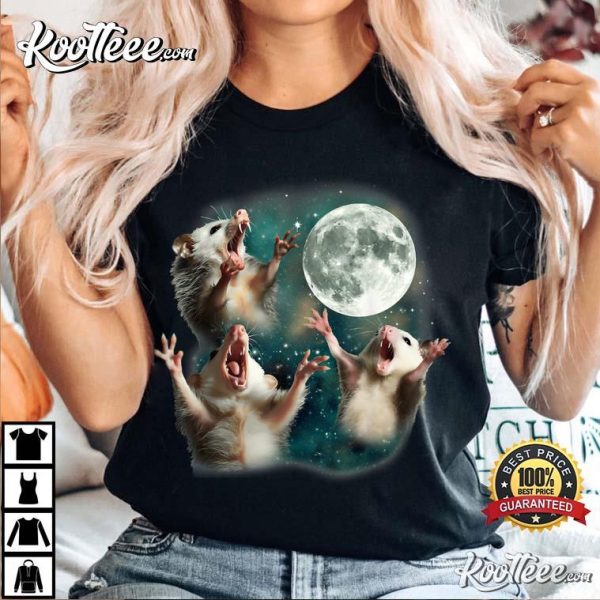 Three Opossum Moon Funny Weird Cursed Meme T-Shirt