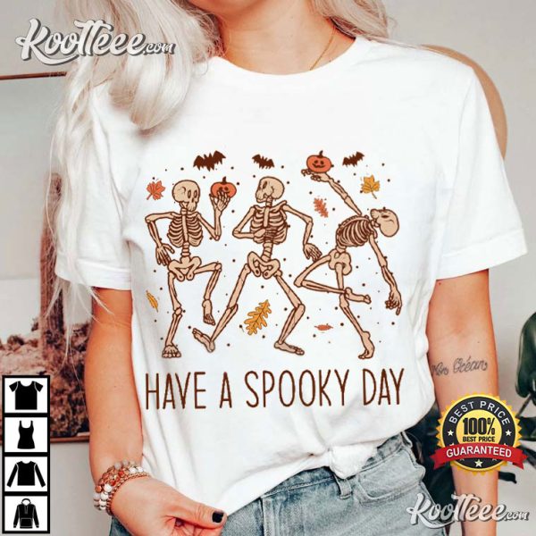 Halloween Pumpkin Dancing Skeletons Spooky Season T-Shirt