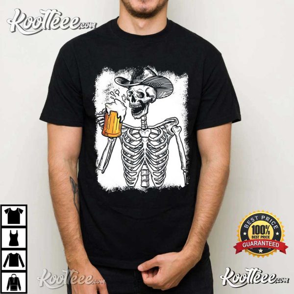 Skeleton Drinking Beer Skull T-Shirt