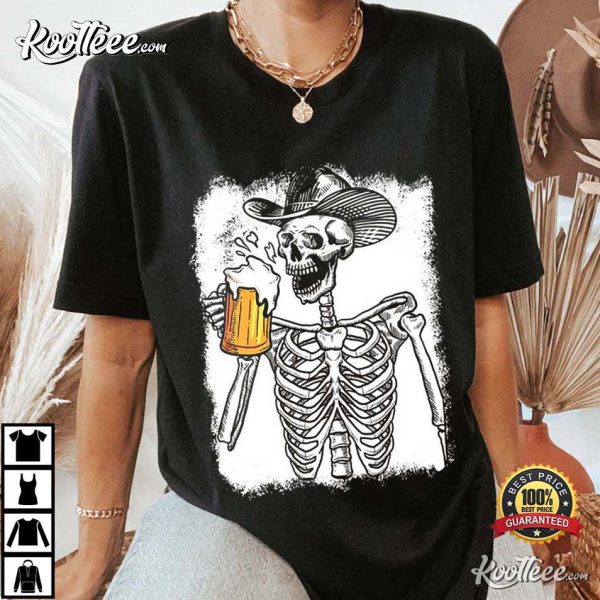 Skeleton Drinking Beer Skull T-Shirt