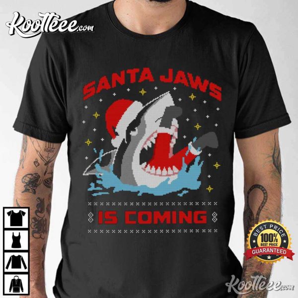 Santa Jaws Is Coming Christmas Shark T-Shirt