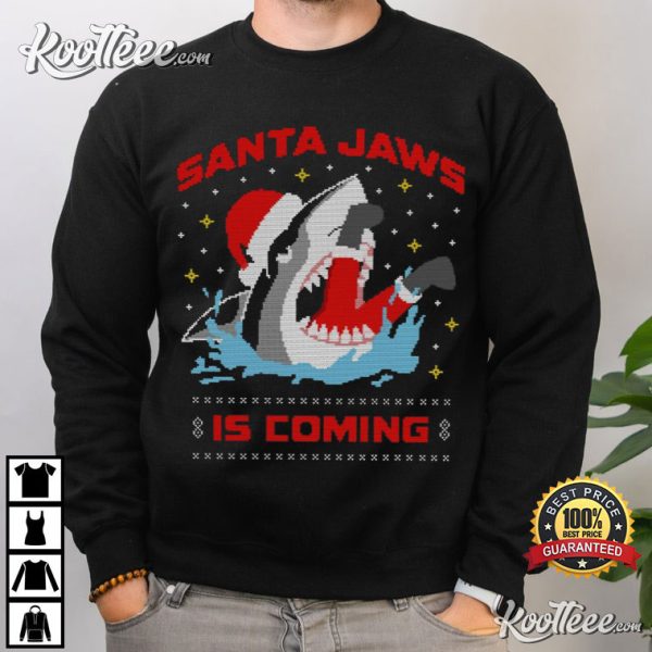Santa Jaws Is Coming Christmas Shark T-Shirt