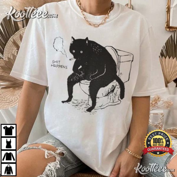 Shit Happens Black Cat Funny T-Shirt