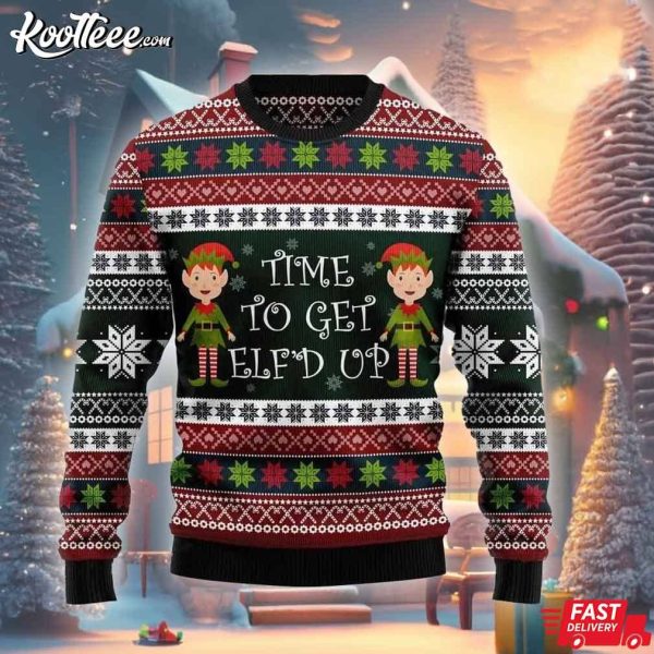 Elf Time To Get Up Ugly Sweater