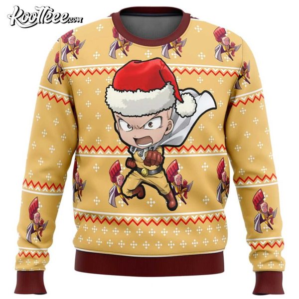 One Punch Man Chibi Saitama Ugly Christmas Sweater