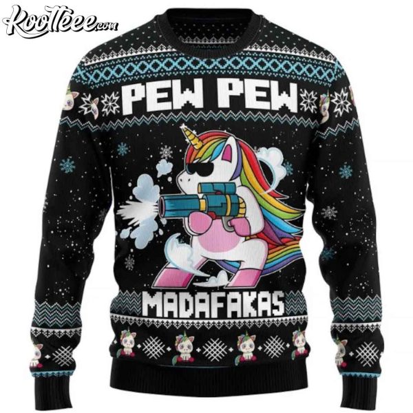 Unicorn Pew Pew Madafakas Christmas Ugly Sweater