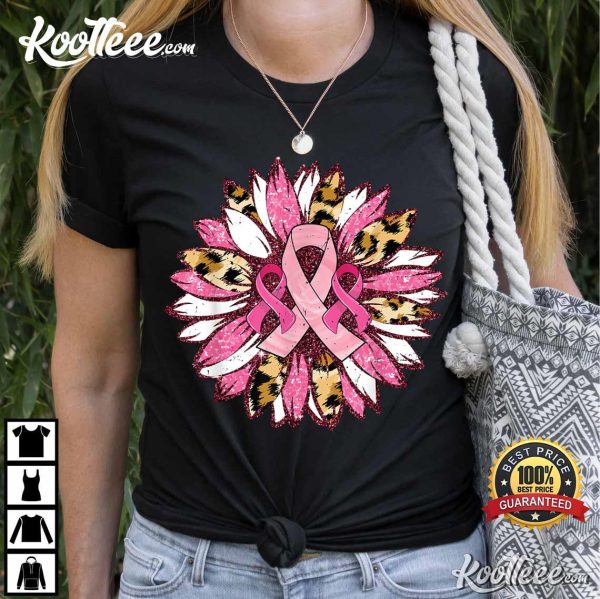 Sunflower Pink Breast Cancer Awareness Women Warrior T-Shirt