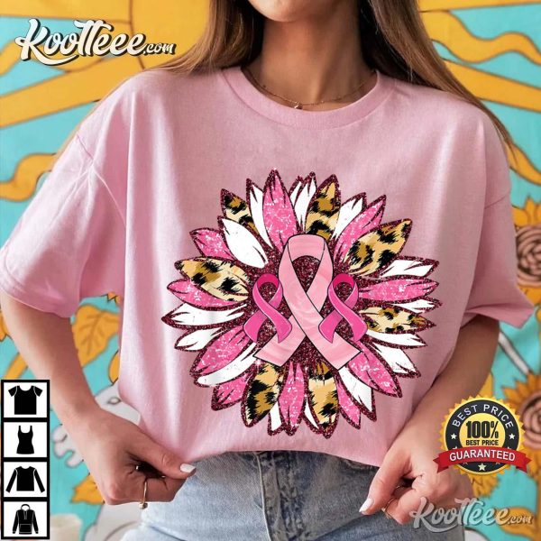 Sunflower Pink Breast Cancer Awareness Women Warrior T-Shirt