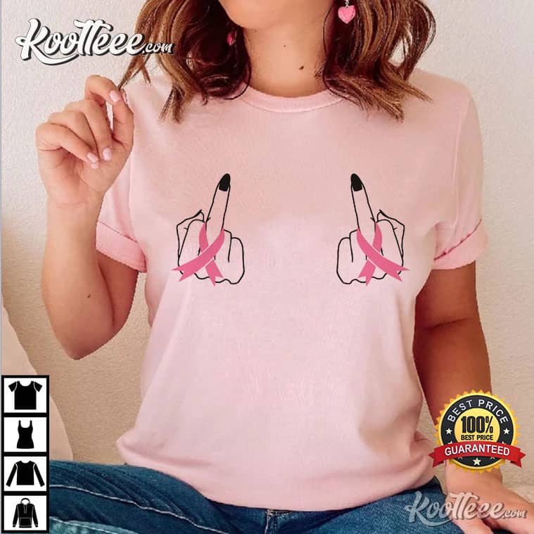 Ladies Breast Cancer Awareness Pink Ribbon Wings Pink Crew or V Neck Biker  T-Shirt Design 01