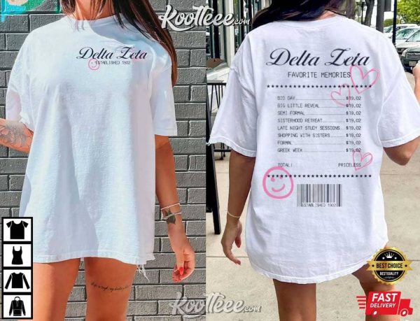 Delta Zeta Sorority Receipt Memories T-Shirt