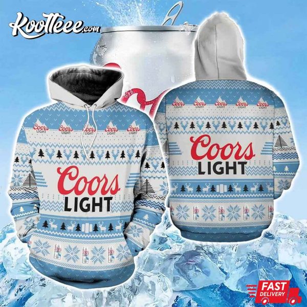 Coors Light Beer Reindeer Pattern Ugly Christmas 3D Hoodie