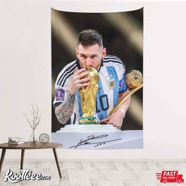 Messi Kissing World Cup Trophy Wall Tapestry