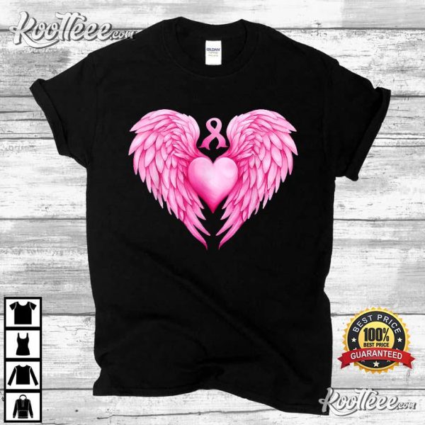 Breast Cancer Awareness Warrior Pink Ribbon Heart Wings T-Shirt
