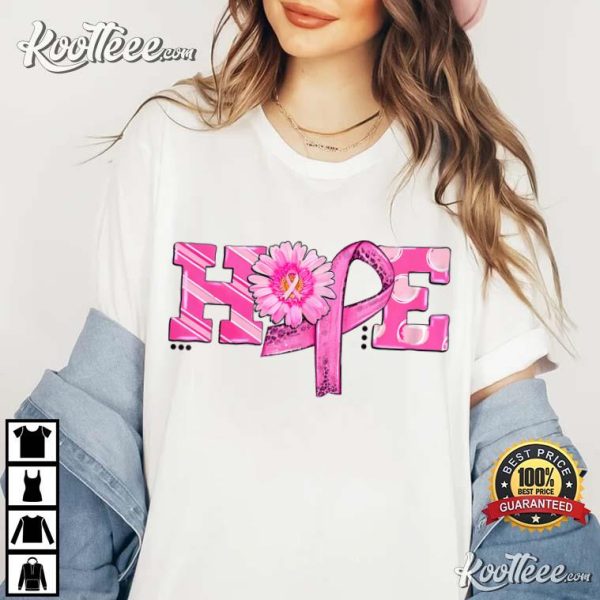Hope Pink Ribbon Sunflower Breast Cancer Awareness T-Shirt