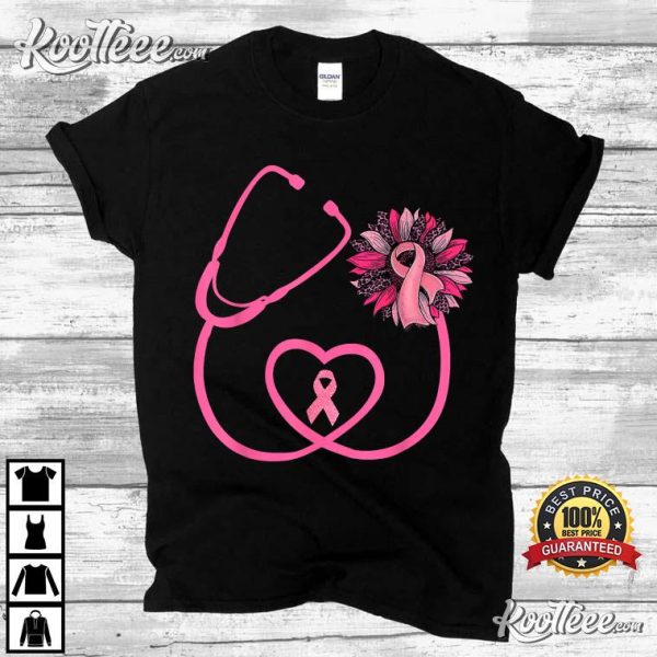 Nurse Sunflower Pink Breast Cancer Awareness T-Shirt