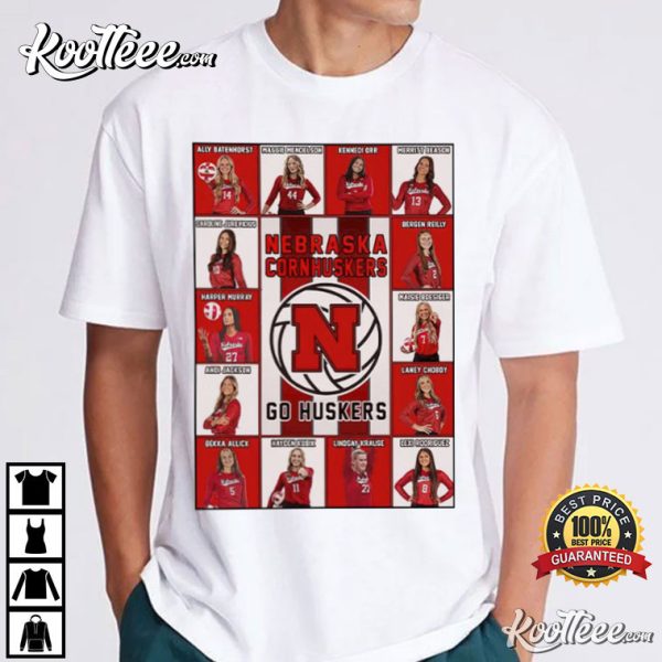 Nebraska Cornhuskers Volleyball Go Huskers All Members T-Shirt