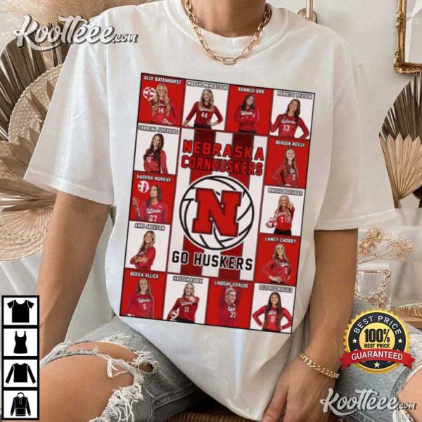 Nebraska Cornhuskers Volleyball Go Huskers All Members T-Shirt