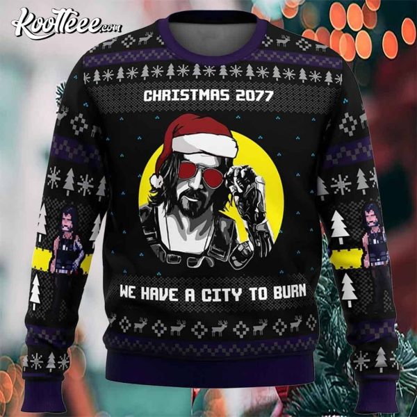 Keanu Reeves We Have A City To Burn Christmas Ugly Sweater