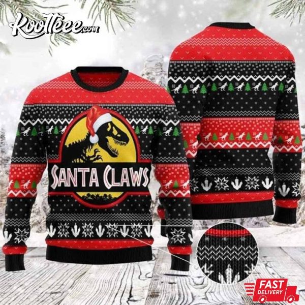 Santa Claws Dinosaur Ugly Christmas Sweater