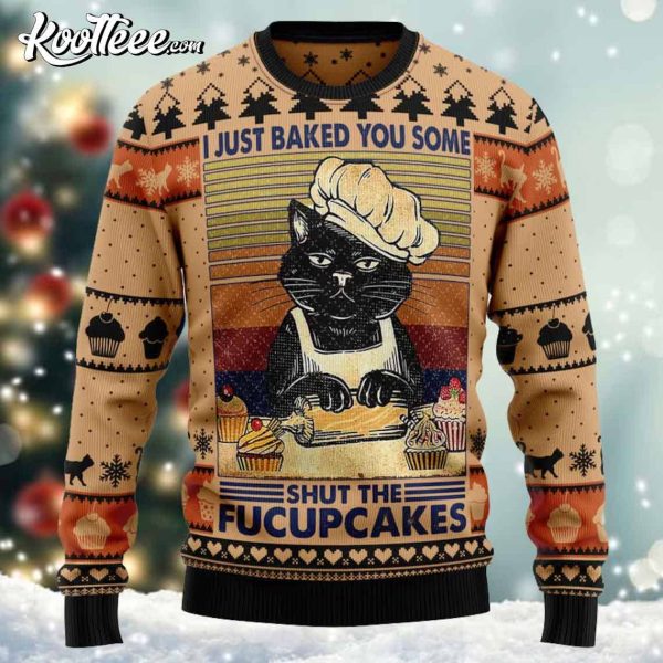 Shut The Fucupcakes Cat Christmas Ugly Sweater