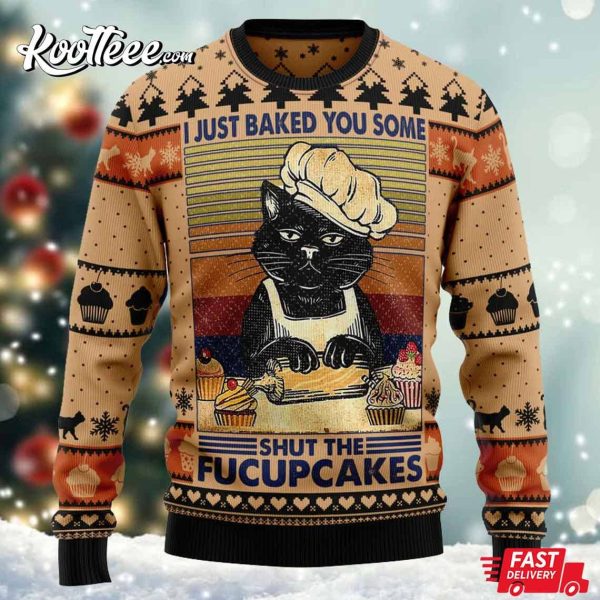 Shut The Fucupcakes Cat Christmas Ugly Sweater