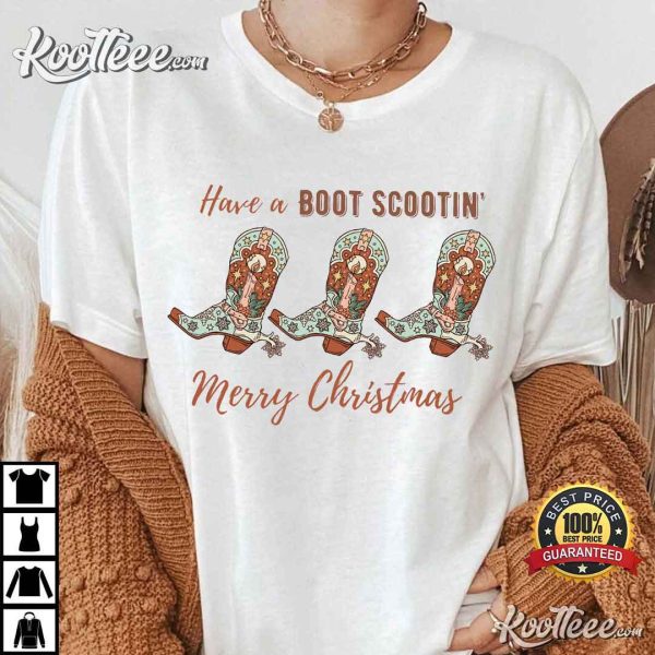Cowgirl Have a Boot Scootin Merry Christmas T-Shirt