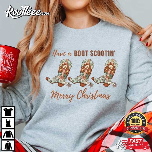 Cowgirl Have a Boot Scootin Merry Christmas T-Shirt