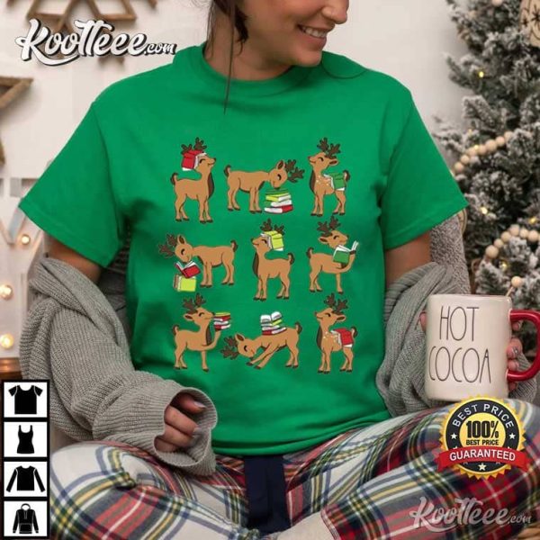 Reindeer Reading Book Lover Christmas T-Shirt