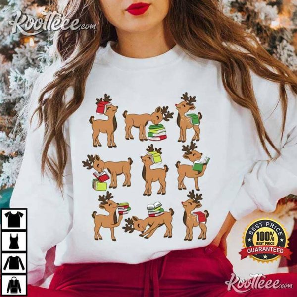 Reindeer Reading Book Lover Christmas T-Shirt
