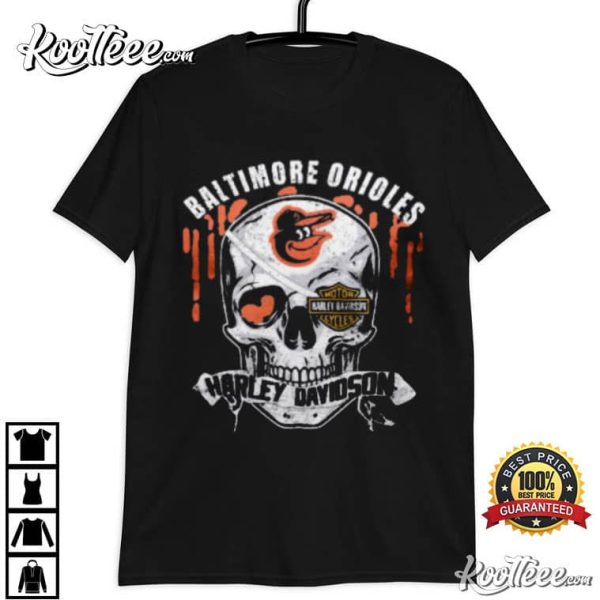 Baltimore Orioles Harley Davidson Skull T-Shirt