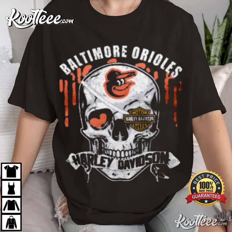Baltimore Orioles Harley Davidson Skull T-Shirt