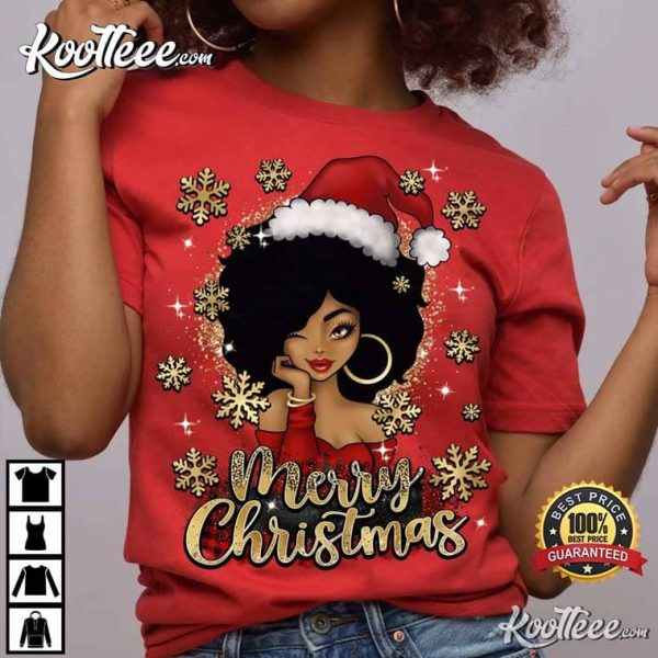 Black African American Woman Merry Christmas T-Shirt