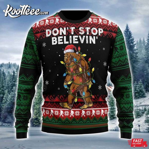 Bigfoot Dont Stop Believing Christmas Ugly Sweater
