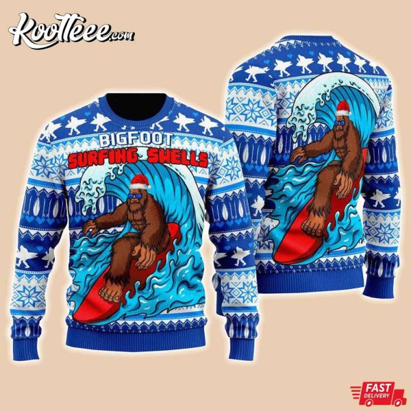 Bigfoot Surfing Swells Ugly Christmas Sweater