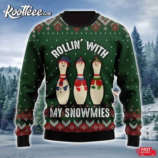 Bowling Rollin With My Snowmies Ugly Christmas Sweater